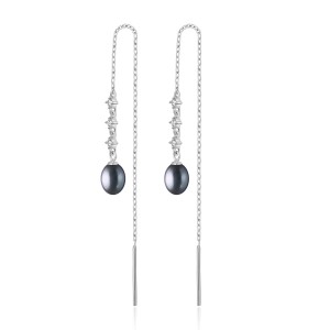 Cercei argint lungi cu lantisor, perle naturale negre si cristale DiAmanti SK24224E_B-G (Argint 925‰ 1 g.)